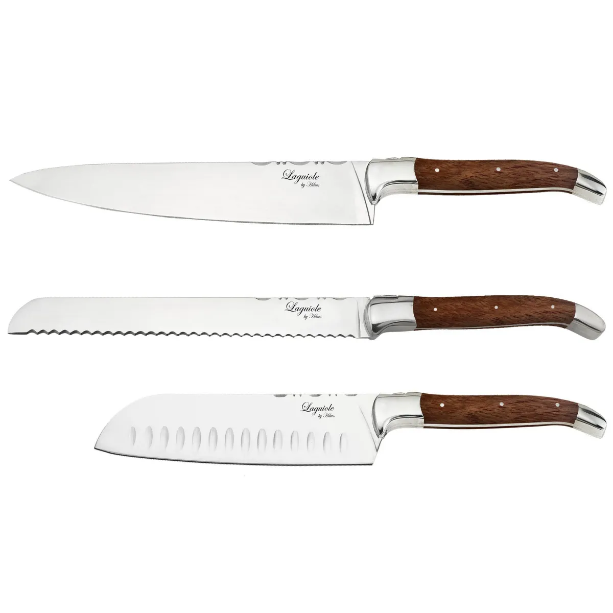 Lagiuole By Hâws Knife Set 3 Pcs (Santuku/Chef/Bread) Rosewood