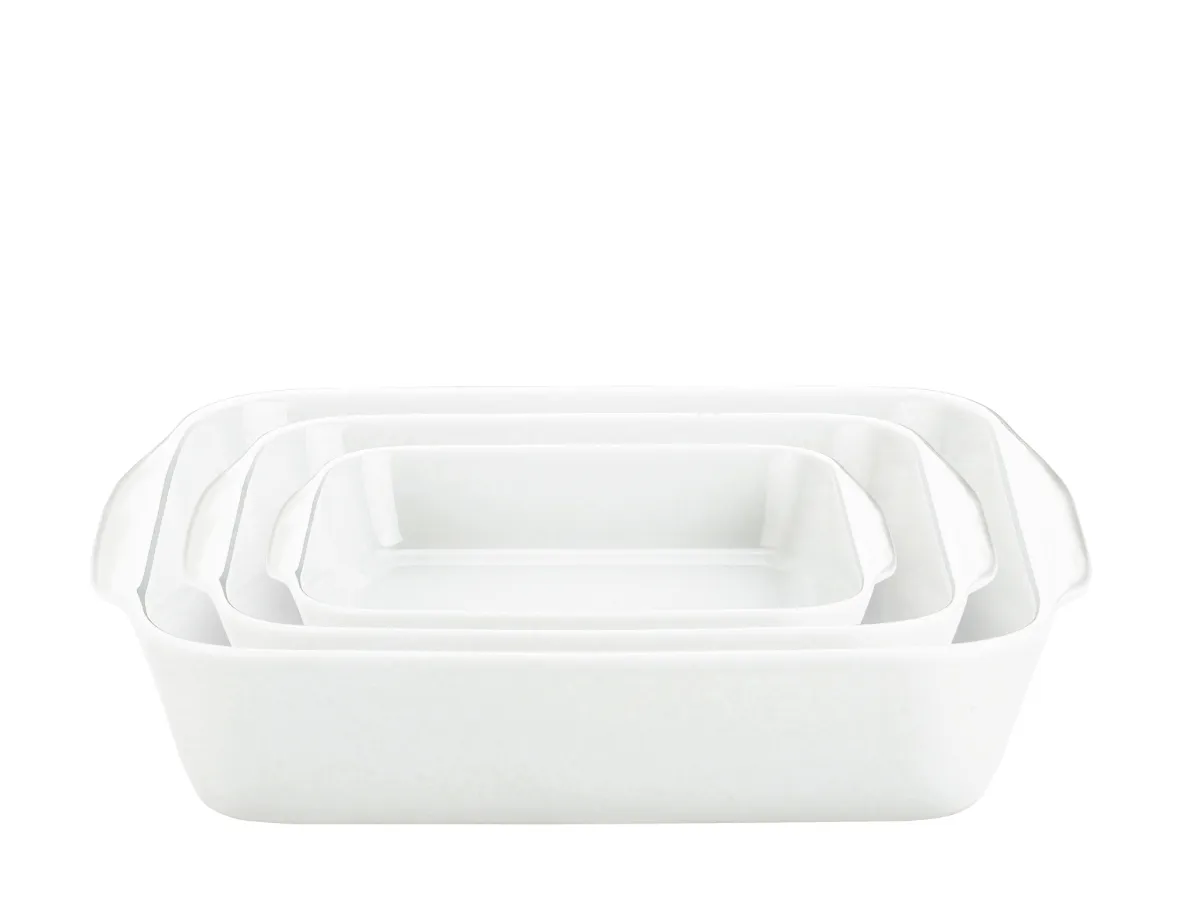 Pillivuyt Kvadratfadsæt 17 x 17 cm, 22 x 22 cm og 27 x 27 cm i hvid porcelæn