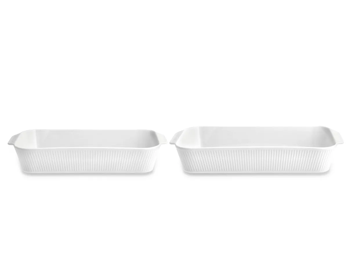 Pillivuyt Ovnfade 1 stk 38 x 21 x 6 cm og 1 stk 35 x 19 x 6 cm i hvid porcelæn, Plissé