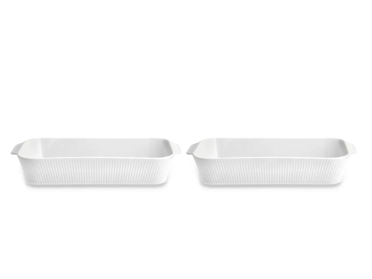 Pillivuyt Ovnfade 2 stk 35 x 19 x 6 cm i hvid porcelæn, Plissé