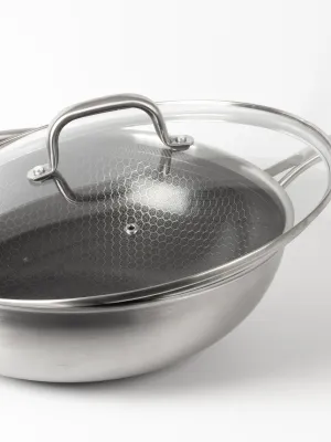 byGaard WP2625 Hybrid wok pande (gryde) mat stål, 30 cm x 9 cm, med glaslåg,