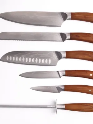 byGaard by Gaard DKS2664 Damascus Knife Set 6 Pcs Carboniseret ask håndtag (HUSK FSC)